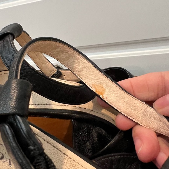 Coach Strappy Platform Sandal Black Leather Wood Wedge Clog Heel Size 10 READ - Picture 11 of 11
